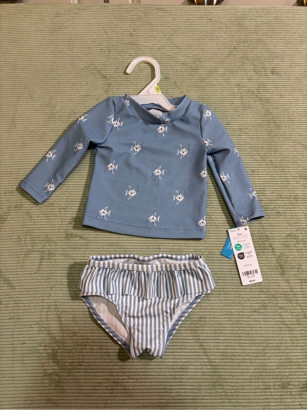Kids Long Sleeve Rash Guard Swim Set - Blue Fish Print